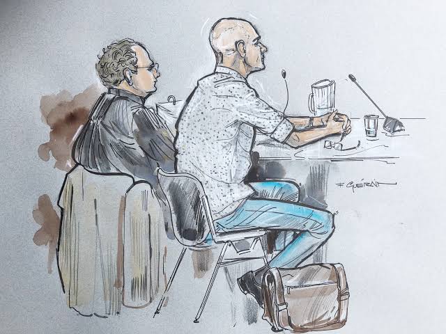 Rechtbanktekening bij de moordzaak Maasland waarin Eckhardt Advocatuur de verdediging voerde